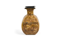 Gary DiPasquale 4-Sided Bulbous Vase in Matte Brown & Colorful Pattern