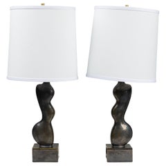Gary DiPasquale Amorphic Form Ceramic Metallic Black 
Bronze Glazed Table Lamps