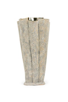 Gary DiPasquale Asymetrical Lobed Vase with White Bark Texture & Black Interior