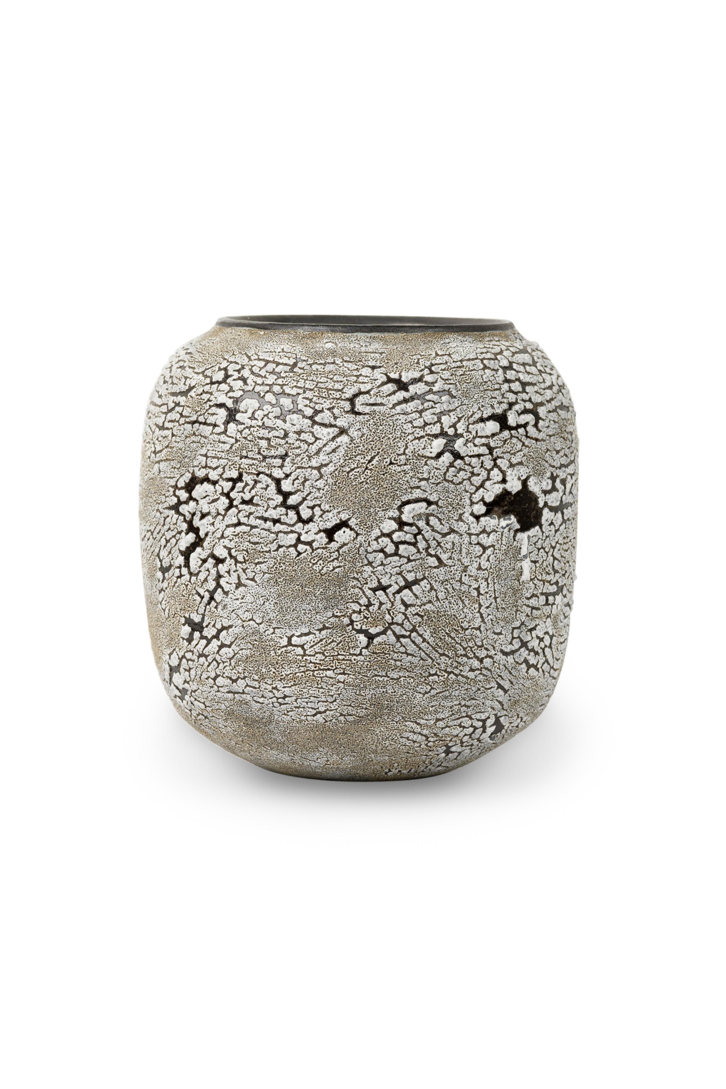 Gary Dipasquale Vaso a botte contemporaneo in corteccia bianco e nero con interno nero