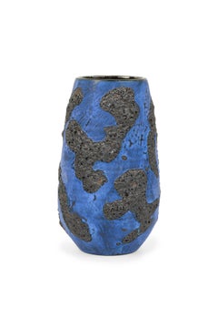 Gary DiPasquale Cobalt Blue Conical Textured Black Lava Vase with Black Interior