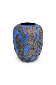Gary DiPasquale Cobalt Blue Textured Black Lava Glazed Vase with Black Interior