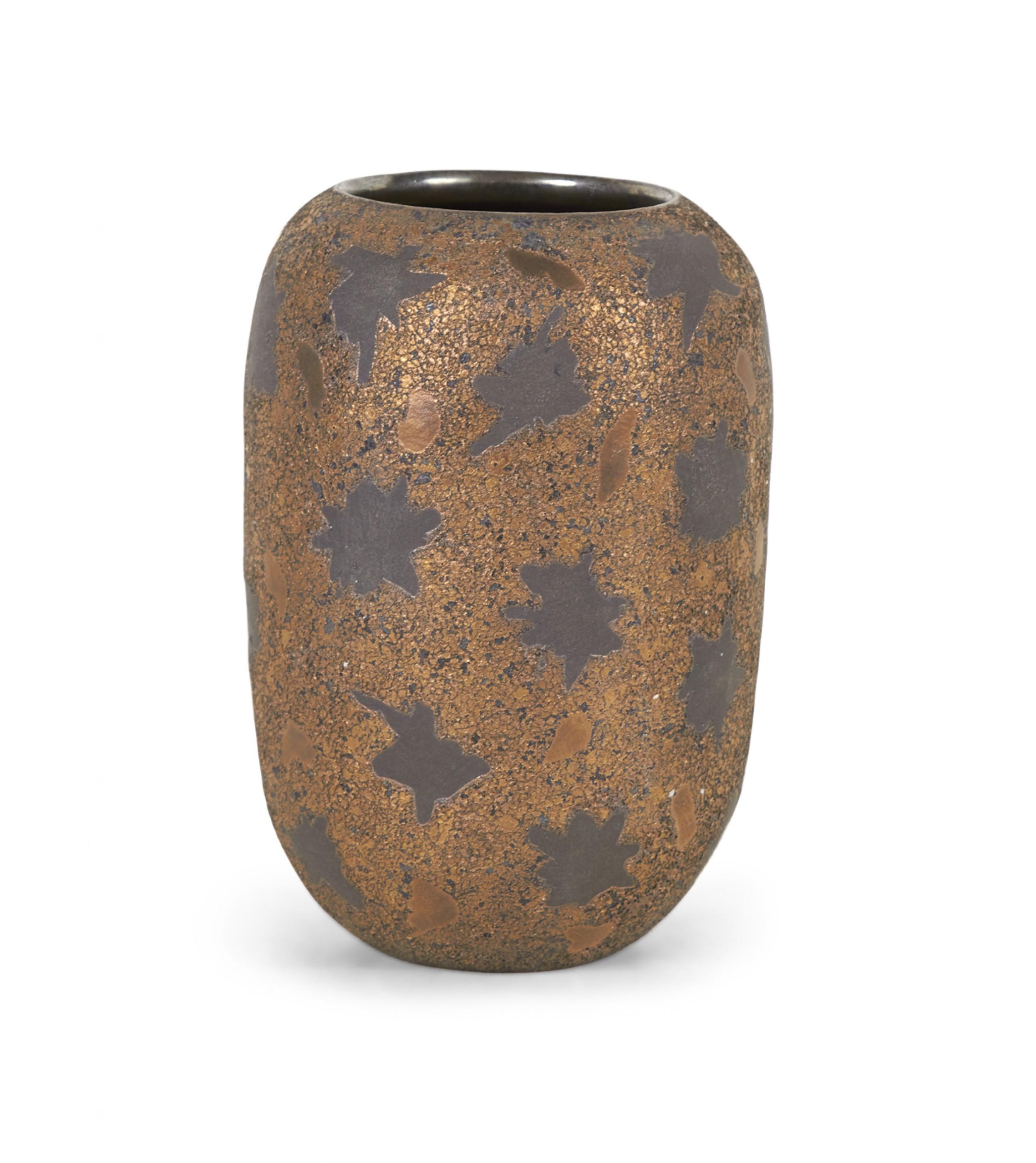 Ceramic Gary DiPasquale Contemporary Bronze Texture and Black Starburst Patterned Vase For Sale