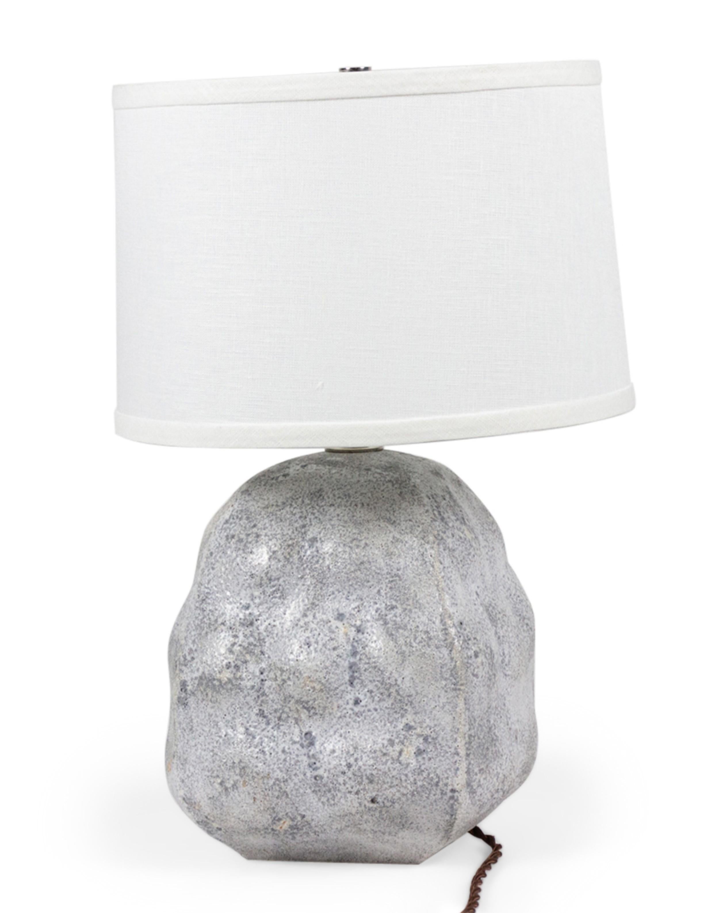 American Gary DiPasquale Contemporary Gray Textured Ceramic Bulbous Form Table Lamp For Sale