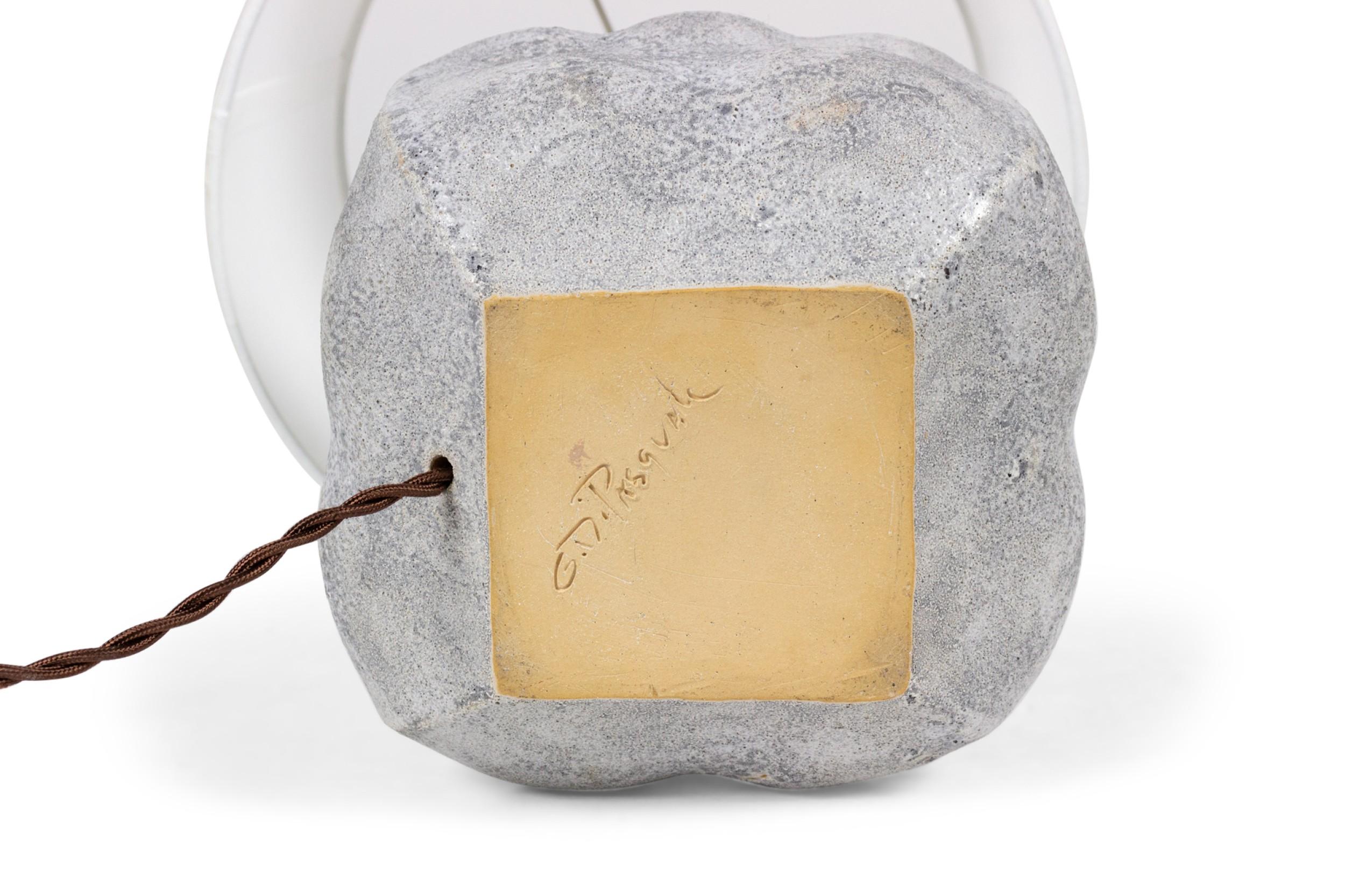 Hand-Crafted Gary DiPasquale Contemporary Gray Textured Ceramic Bulbous Form Table Lamp For Sale
