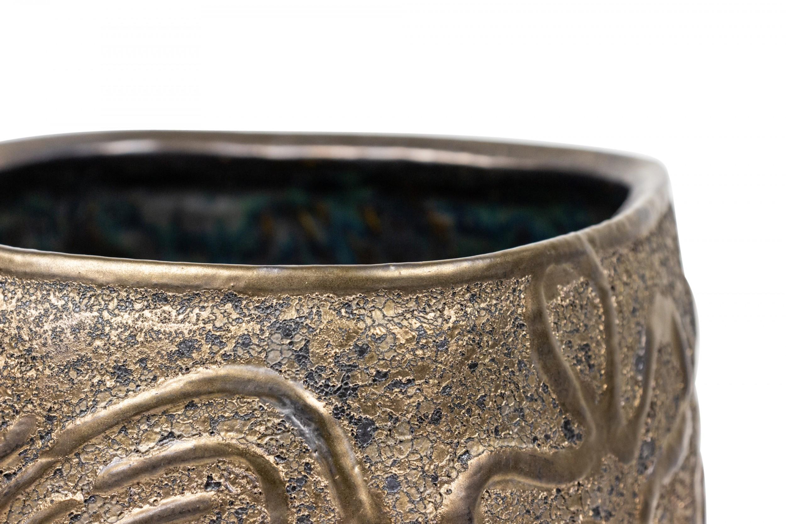 American Gary DiPasquale Contemporary Thrown Ceramic Graffiti Bronze Glazed Vessel For Sale