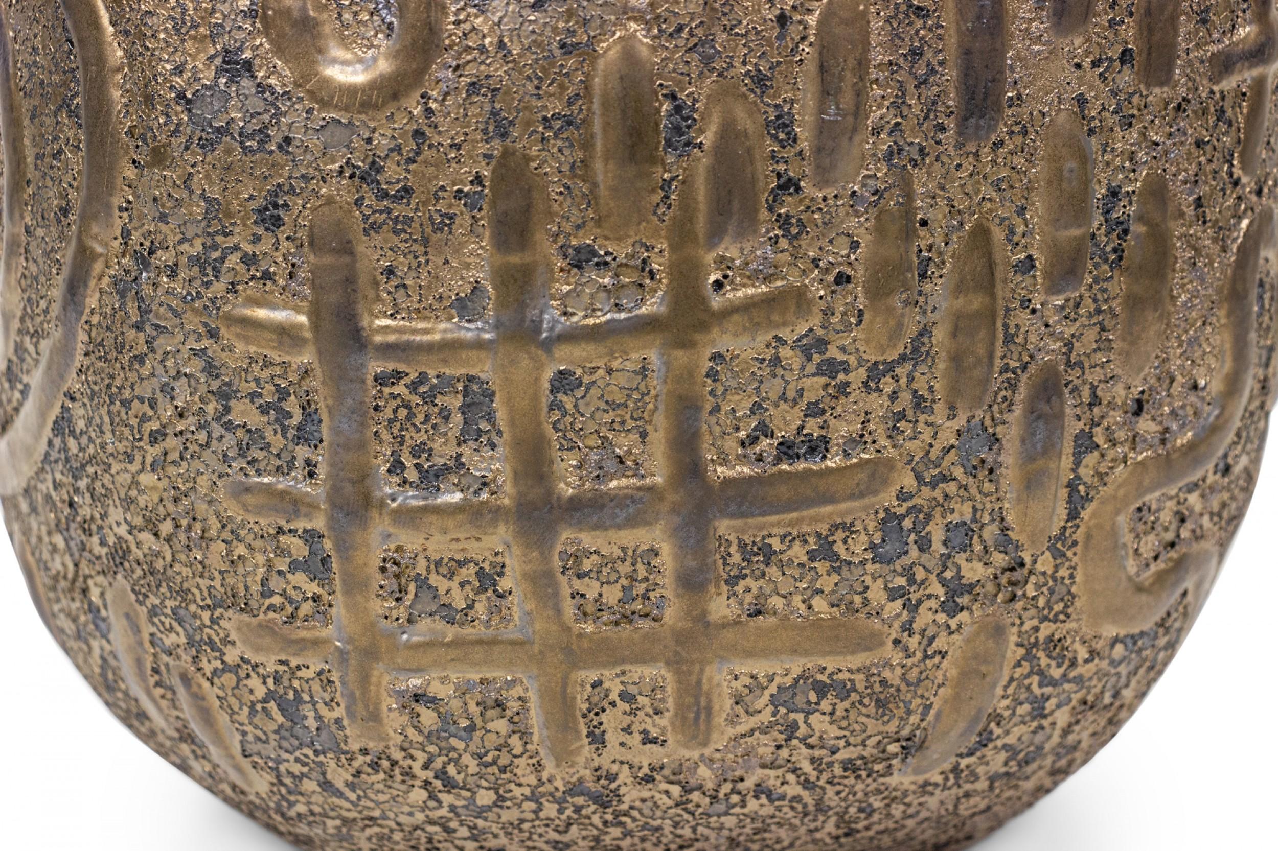 Bronzed Gary DiPasquale Contemporary Thrown Ceramic Graffiti Bronze Glazed Vessel For Sale
