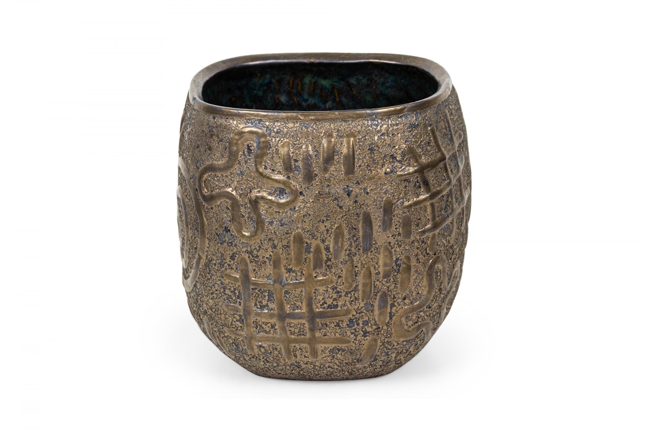 Gary DiPasquale Contemporary Thrown Ceramic Graffiti Bronze Glazed Vessel For Sale 2