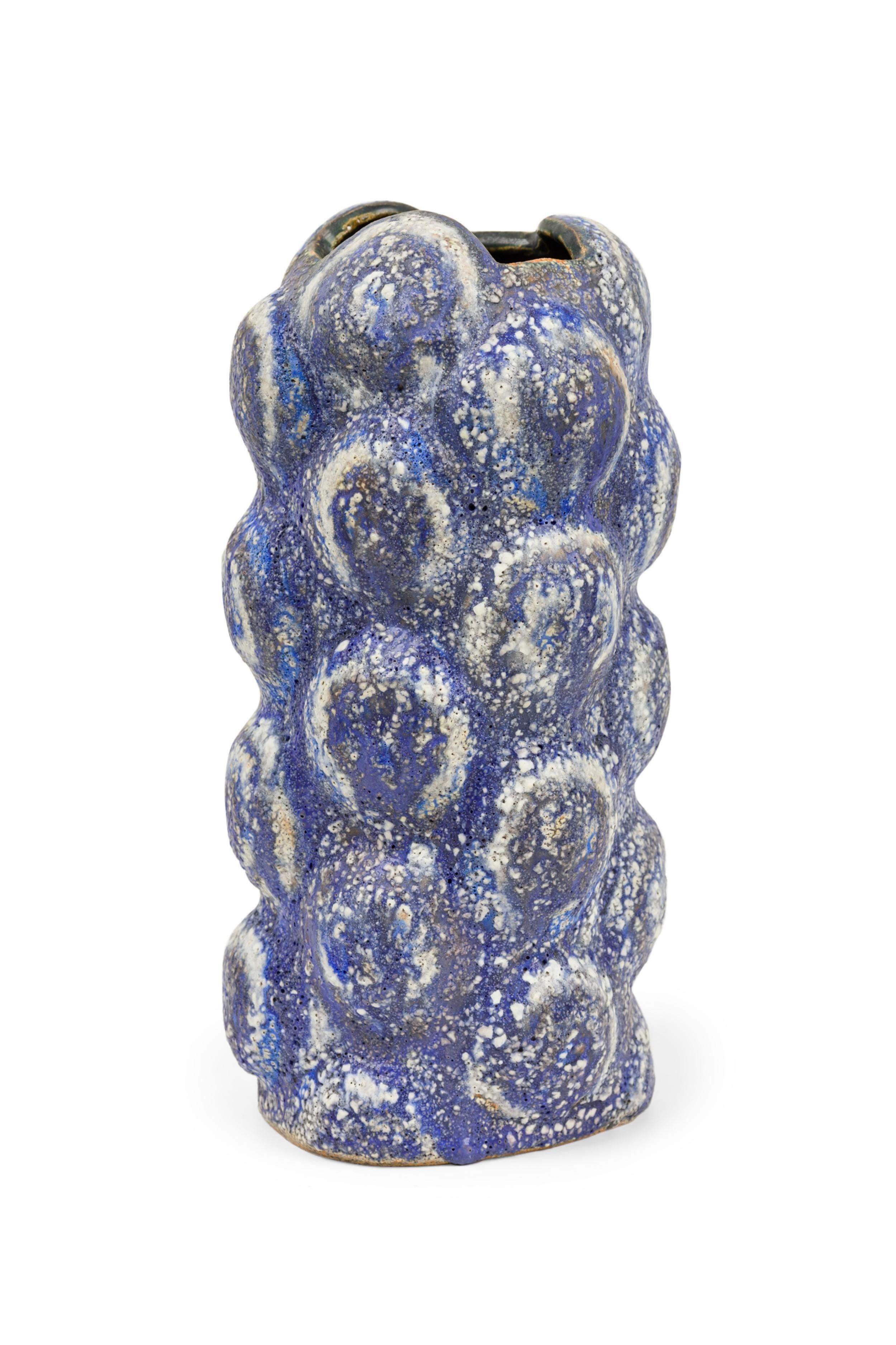 Hand-Crafted Gary DiPasquale Contemporary Vase with White Textural Exterior & Black Interior For Sale
