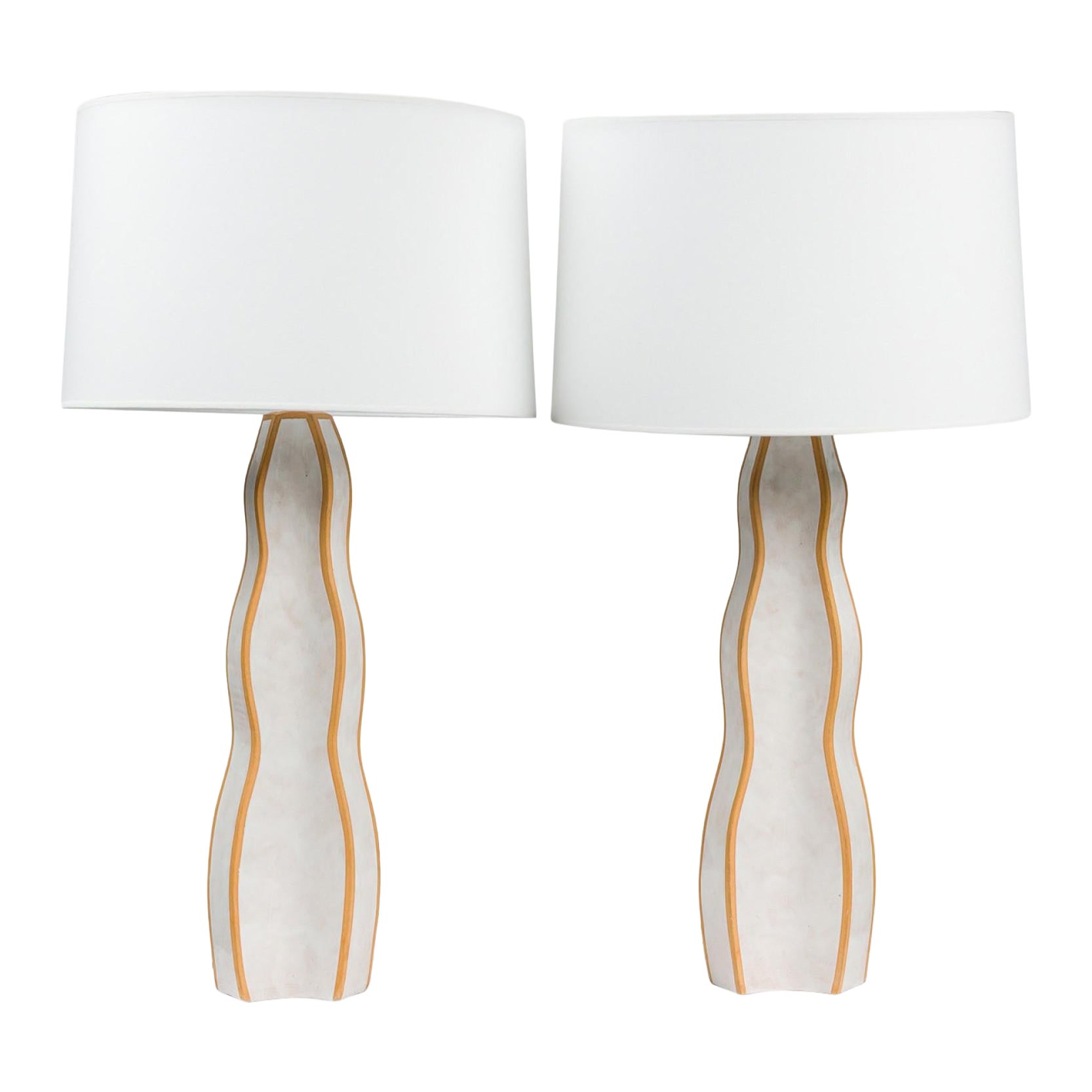 Gary DiPasquale Contemporary Wave Form Clay and White Glazed Table Lamps in vendita