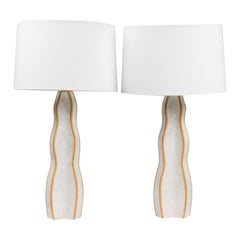 Gary DiPasquale Contemporary Wave Form Clay and White Glazed Table Lamps
