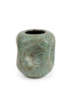 Gary DiPasquale Green Bark Textured Vase with Indented Sides & Black Interior