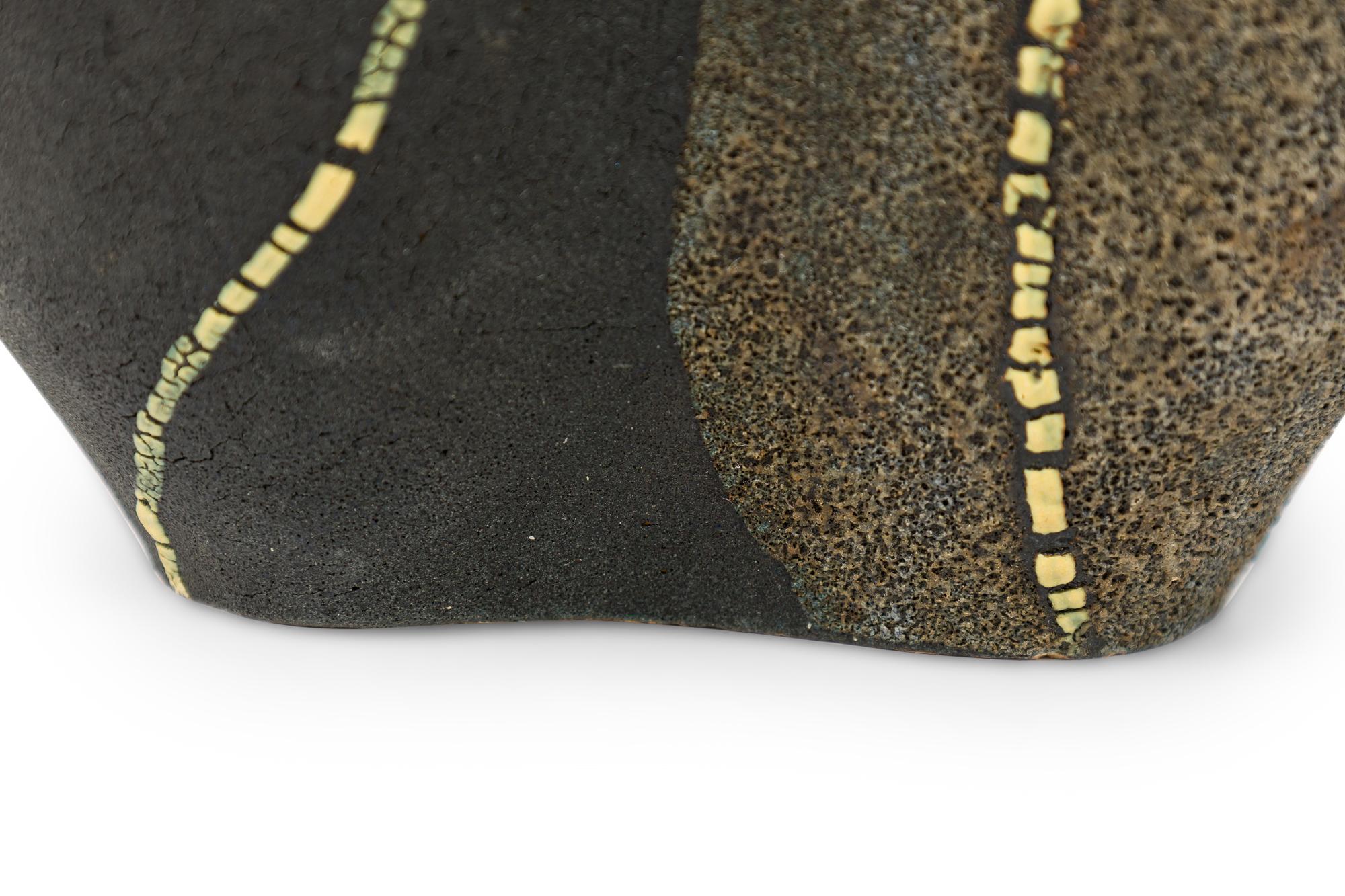 20th Century Gary DiPasquale Wheel Thrown Vessel in Black, White Textured Glaze & Abstract For Sale