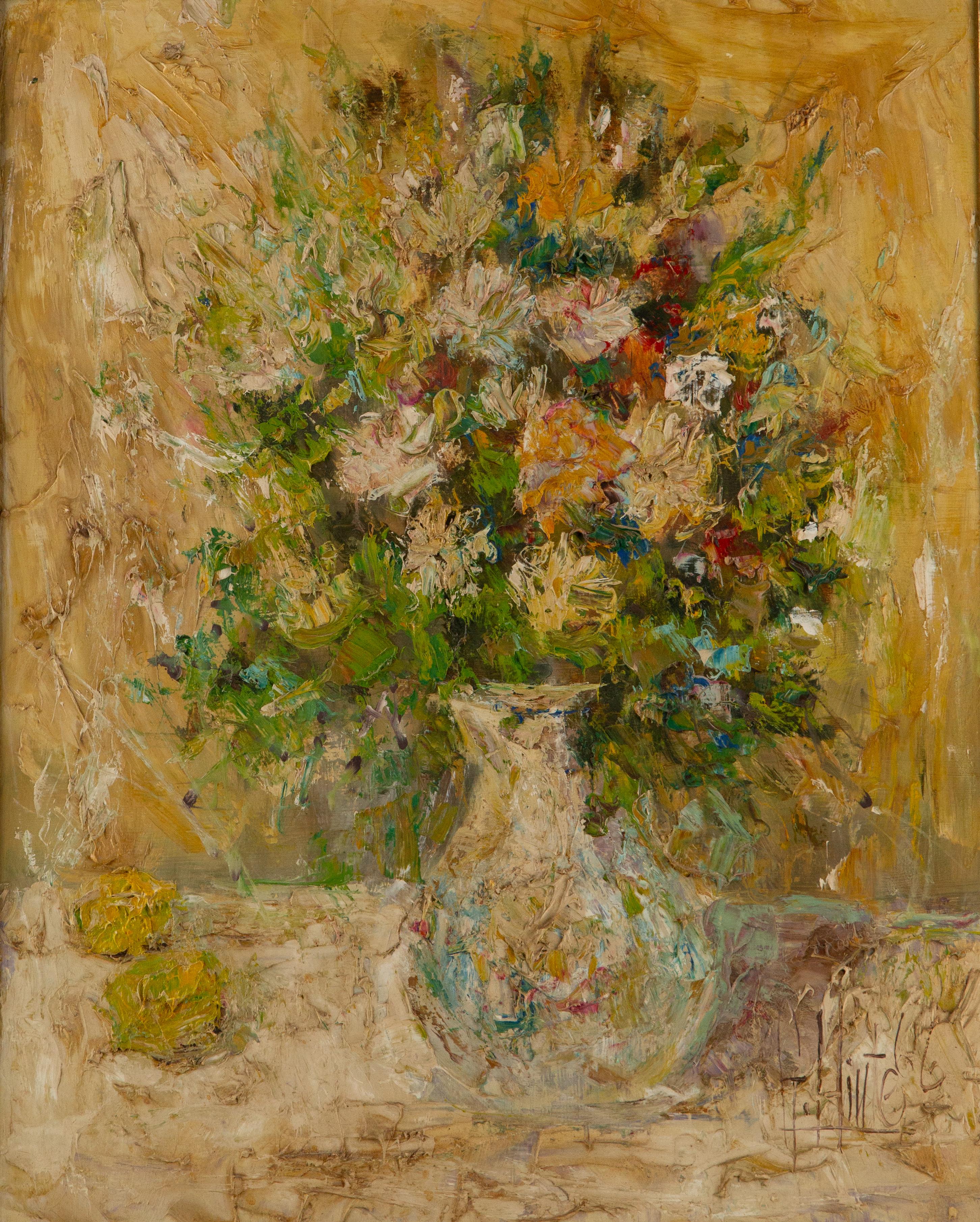 Gary E. Hinte (1954-) Impressionistisches Ölgemälde auf Leinwand „Flower In White Vase“ im Angebot 1