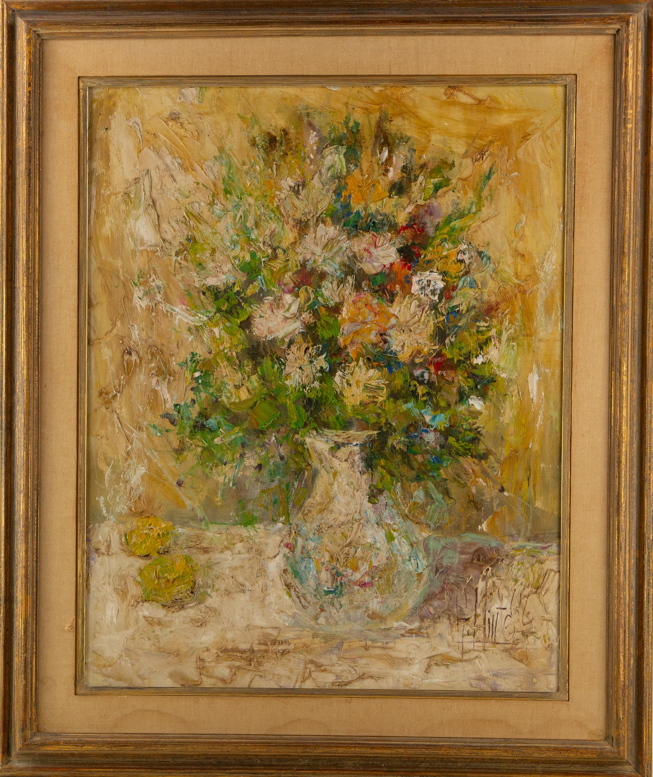Still-Life Painting Gary E. Hinte - Gary E. White (1954-) Huile impressionniste sur toile "Fleur dans un vase blanc"