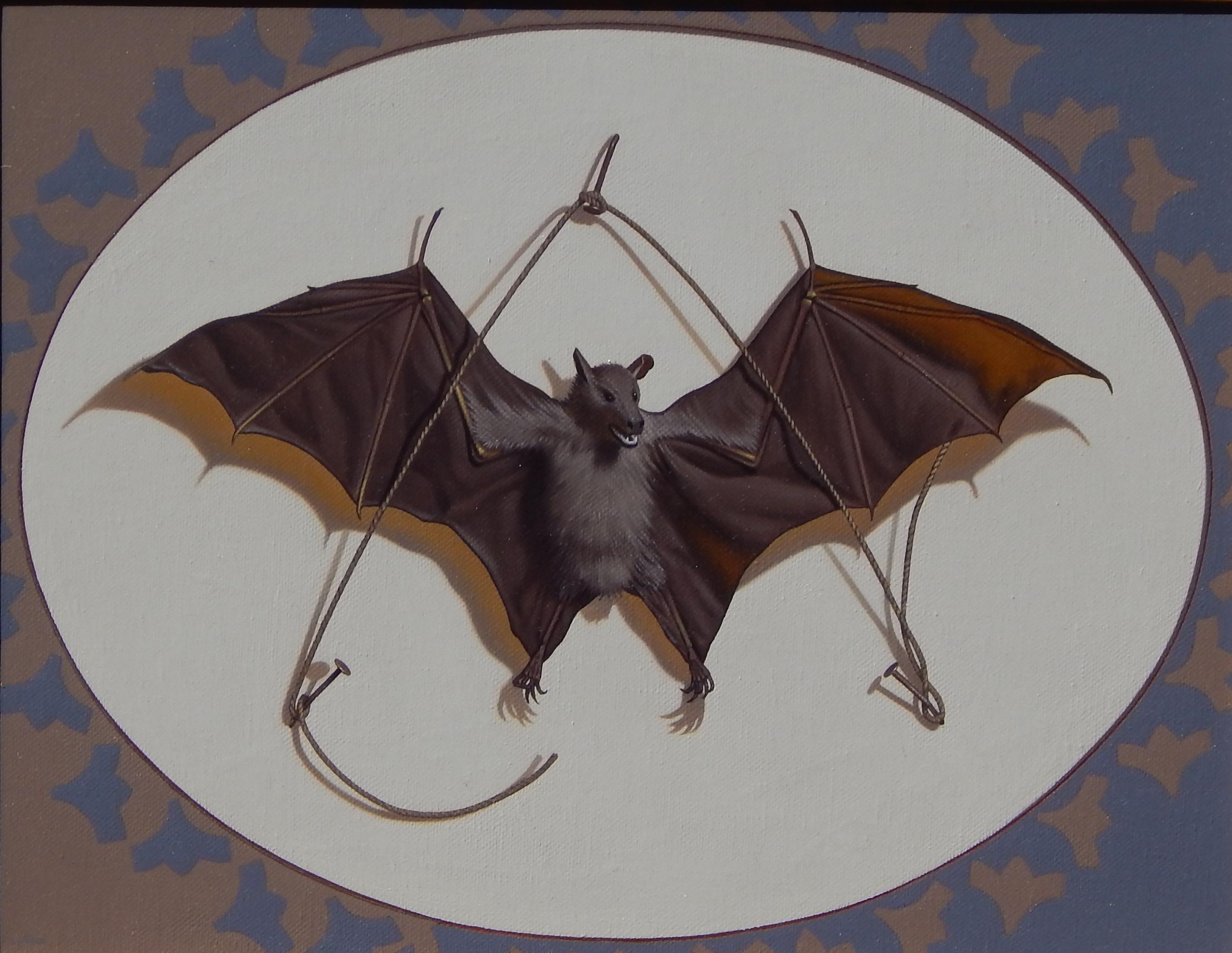 Gary Erbe Trompe L'Oeil Fledermaus Thema Öl auf Leinwand, „Alle Kreationen“ im Angebot 1