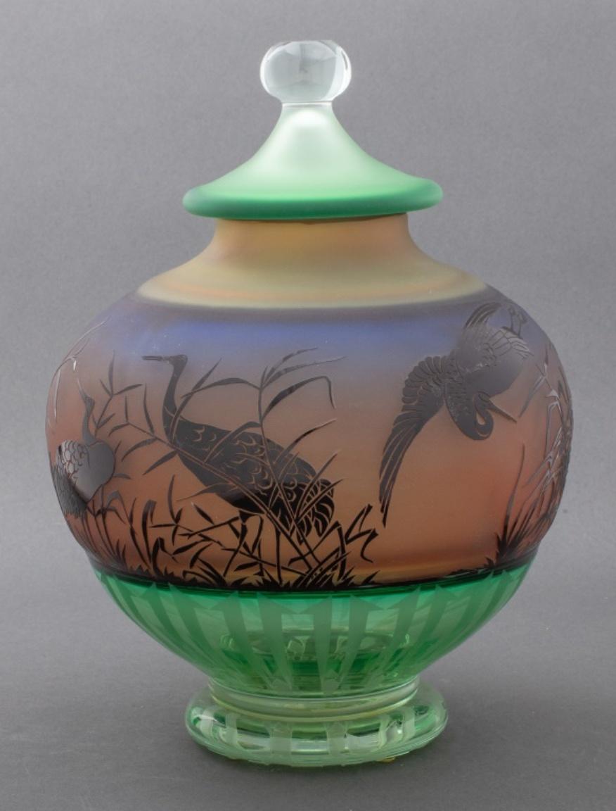 Gary Genetti Covered Glass Vase with Cranes In Good Condition In New York, NY