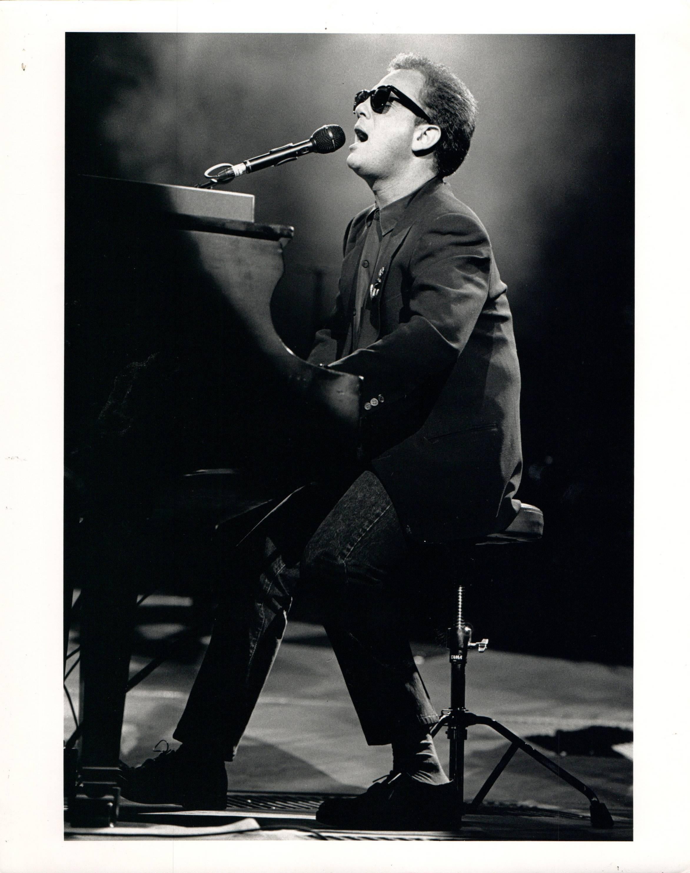 Gary Gershoff Black and White Photograph - Billy Joel on Stage at Nassau Coliseum Vintage Original Photograph