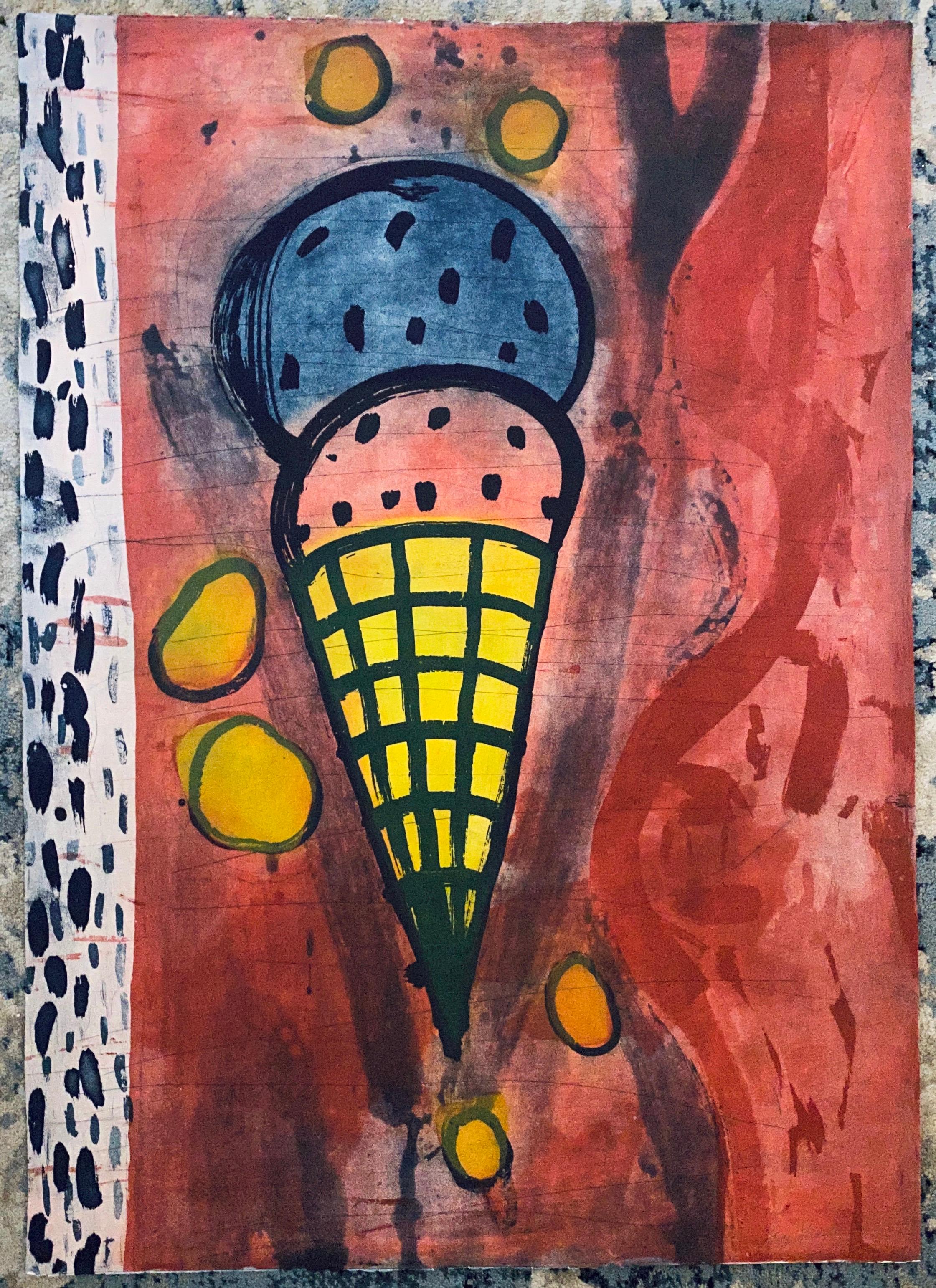 Acquaforte di grande formato firmata all'acquatinta di un cono gelato - Sugar Lift & Spit Bite - Painting di Gary Goldstein 