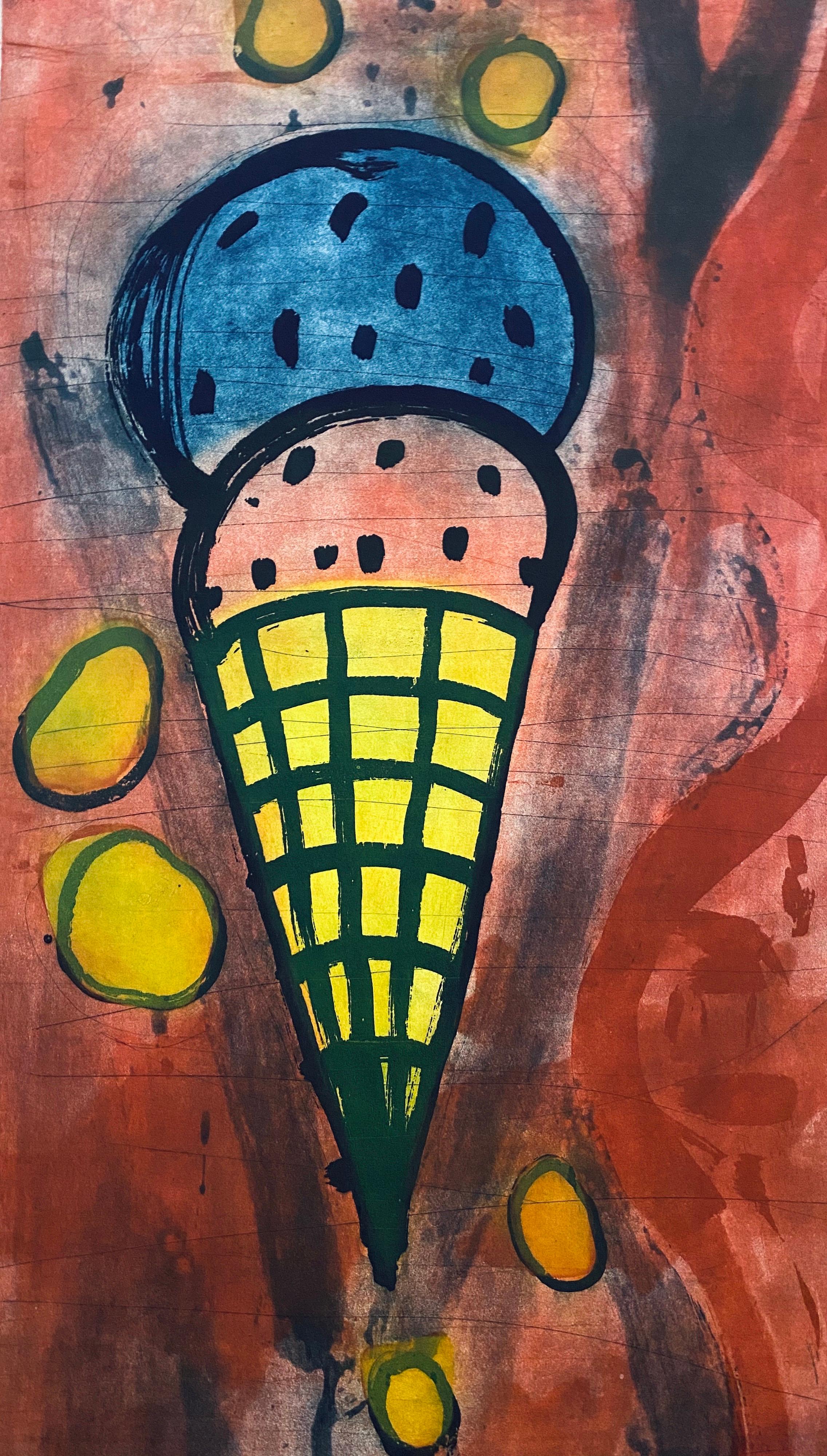 Acquaforte di grande formato firmata all'acquatinta di un cono gelato - Sugar Lift & Spit Bite - Painting Pop Art di Gary Goldstein 