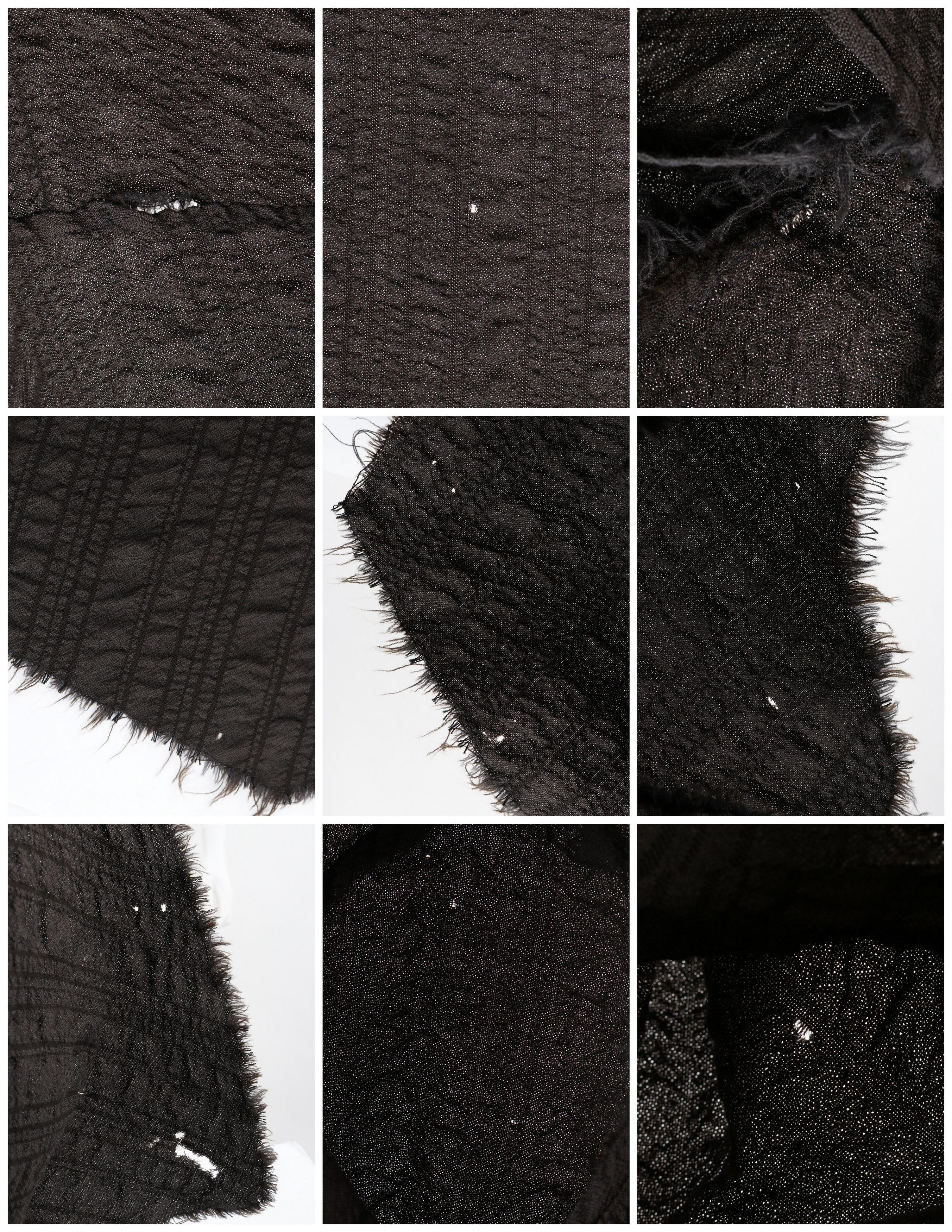 GARY GRAHAM 2003 Black Wool Distressed Asymmetrical Maxi Tie Wrap Dress OOAK For Sale 6