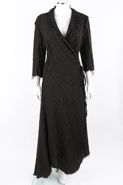 GARY GRAHAM 2003 Black Wool Distressed Asymmetrical Maxi Tie Wrap Dress OOAK