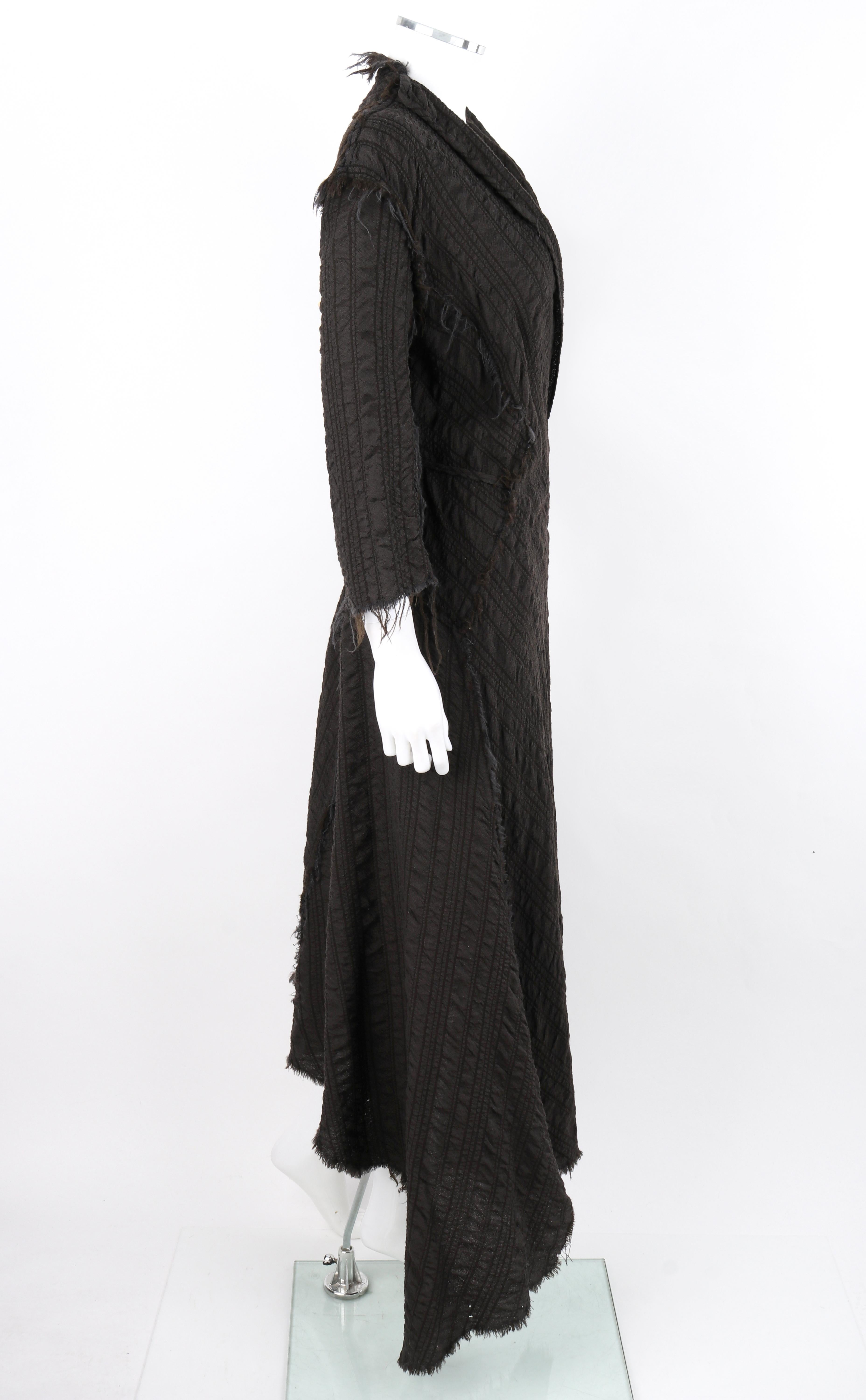 GARY GRAHAM 2003 Black Wool Distressed Asymmetrical Maxi Tie Wrap Dress OOAK For Sale 1