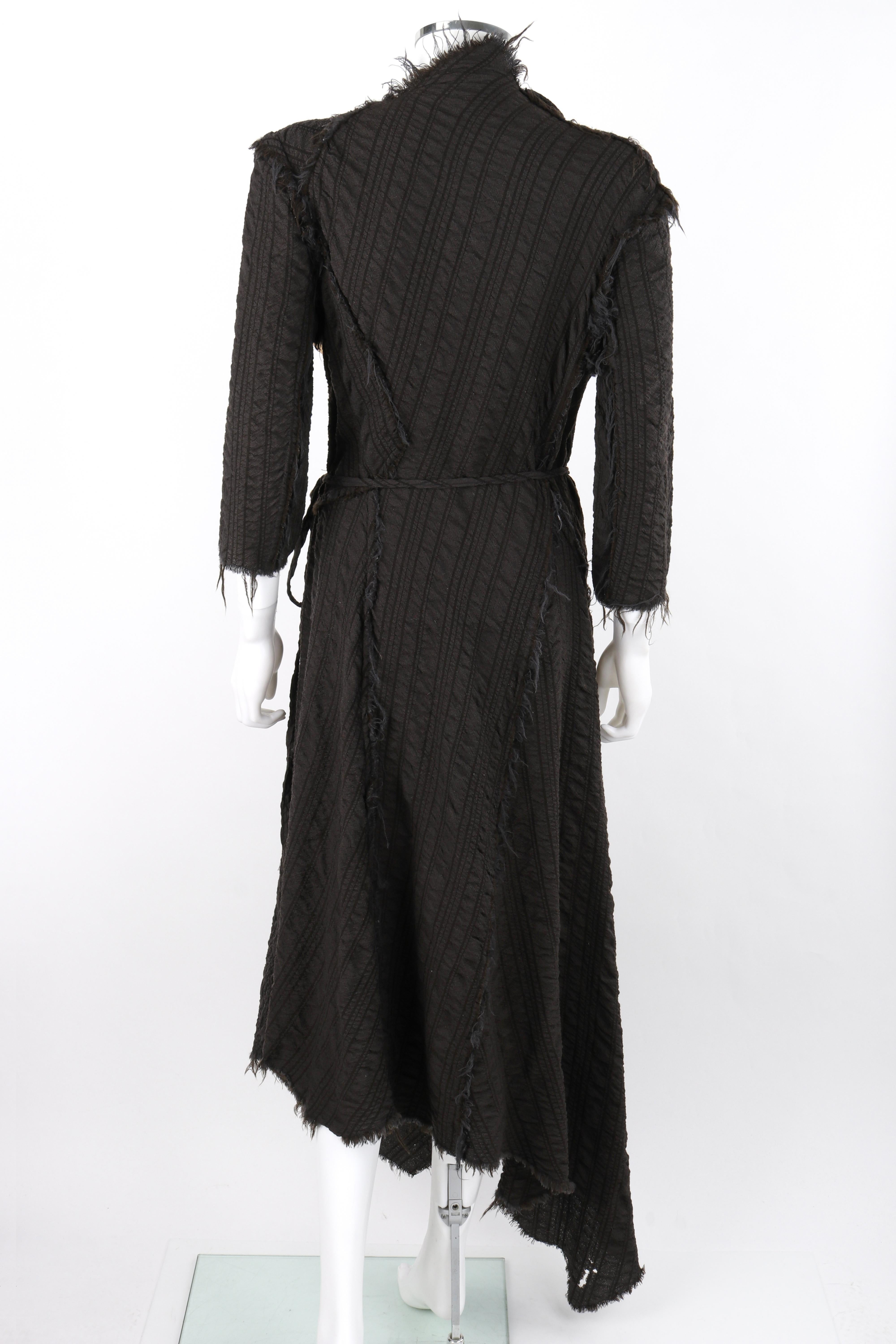 GARY GRAHAM 2003 Black Wool Distressed Asymmetrical Maxi Tie Wrap Dress OOAK For Sale 2