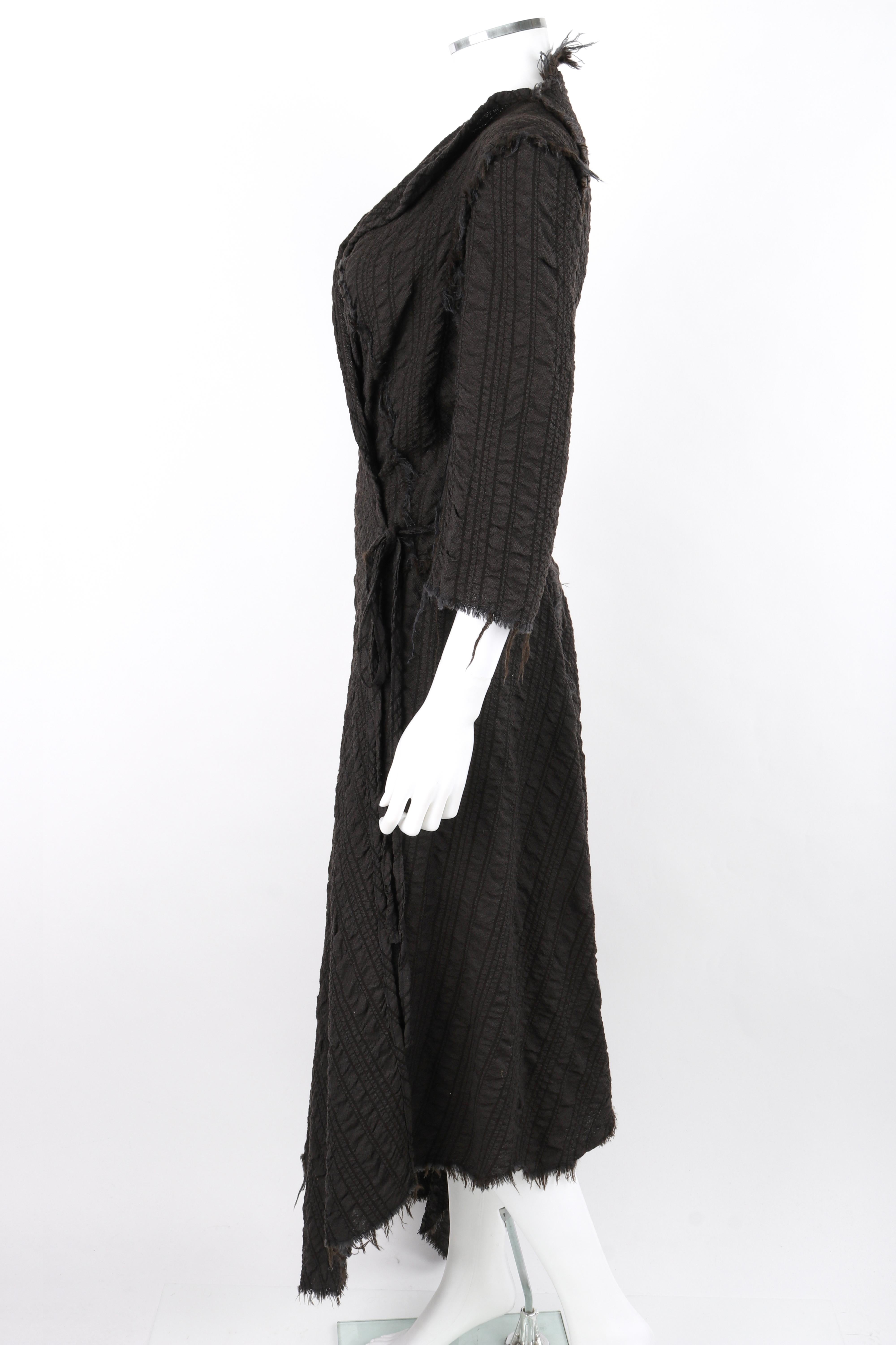GARY GRAHAM 2003 Black Wool Distressed Asymmetrical Maxi Tie Wrap Dress OOAK For Sale 3