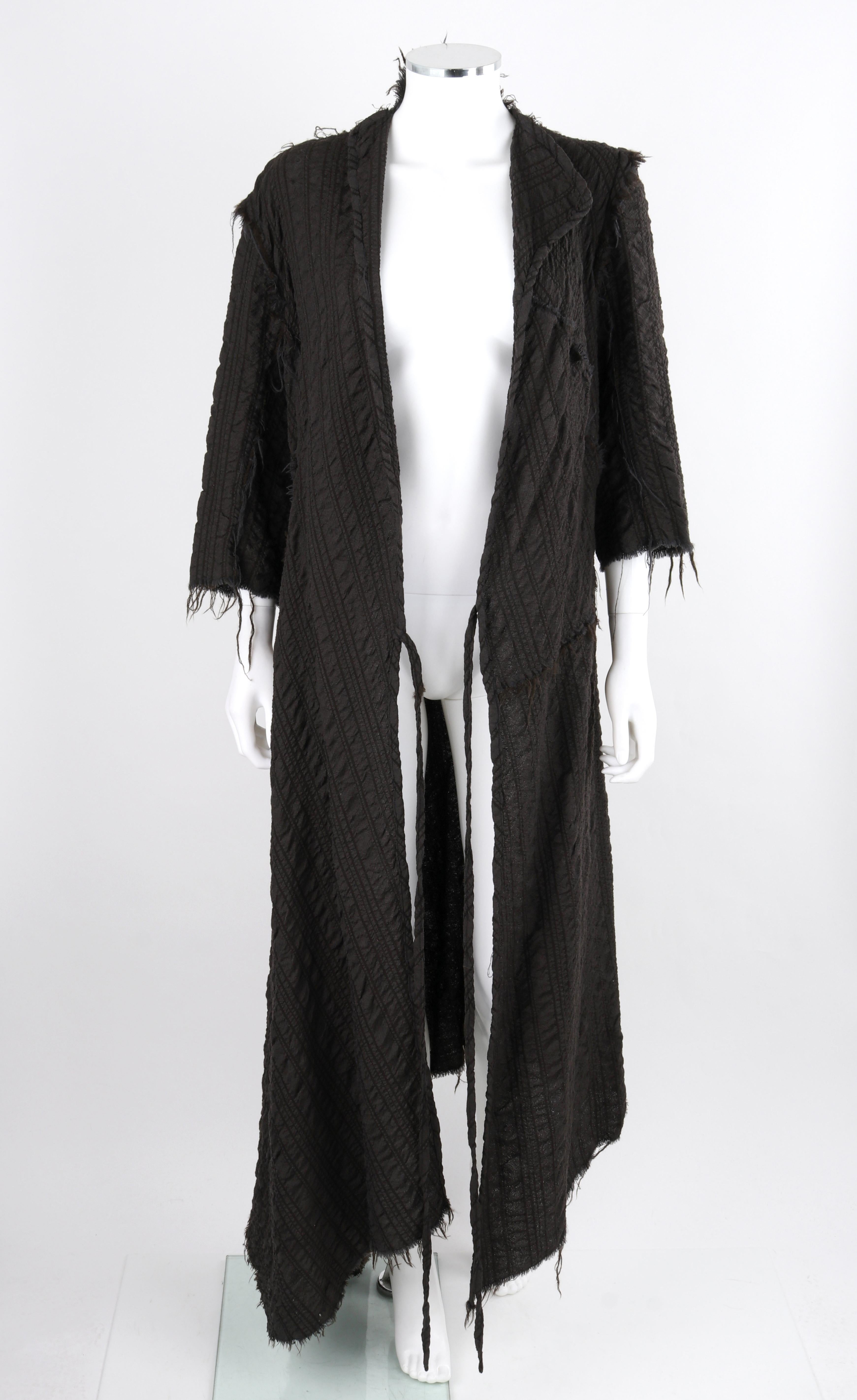 GARY GRAHAM 2003 Black Wool Distressed Asymmetrical Maxi Tie Wrap Dress OOAK For Sale 4