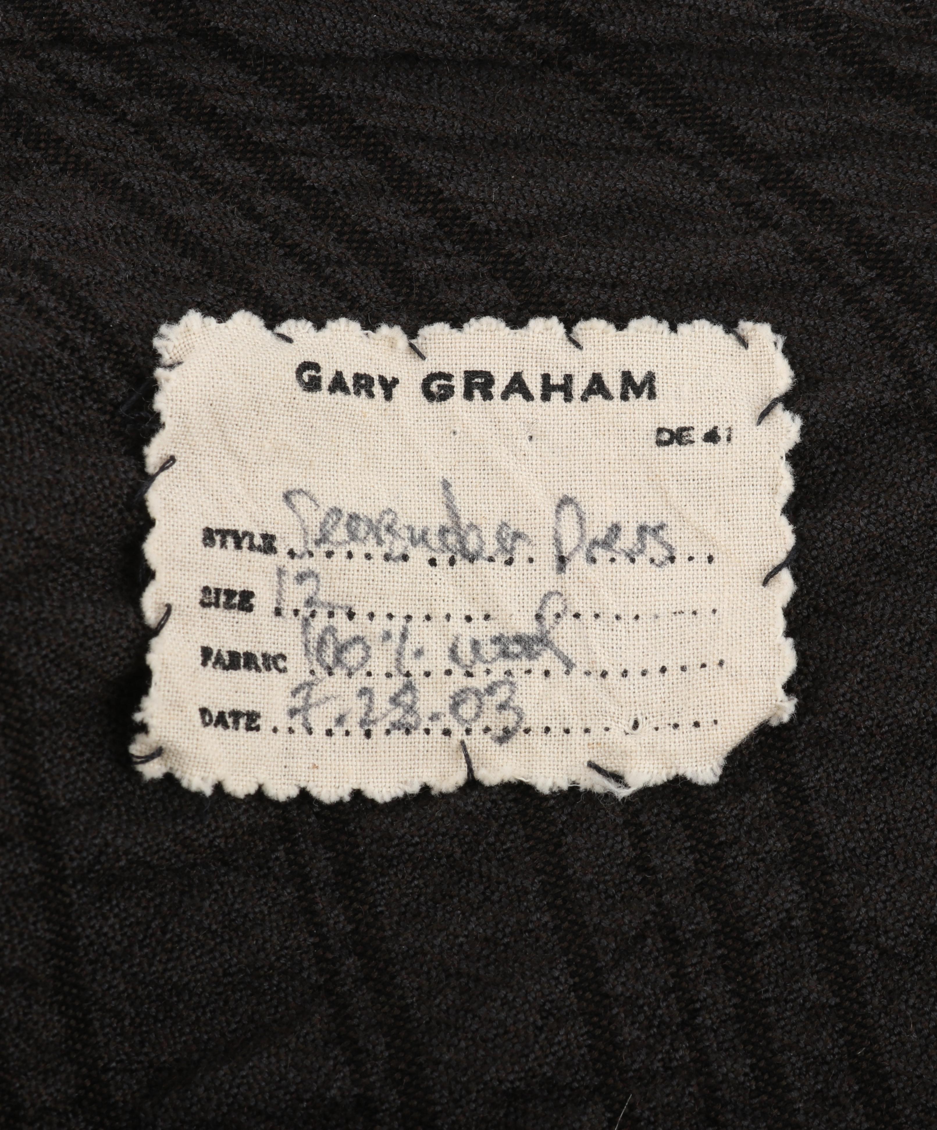GARY GRAHAM 2003 Black Wool Distressed Asymmetrical Maxi Tie Wrap Dress OOAK For Sale 5