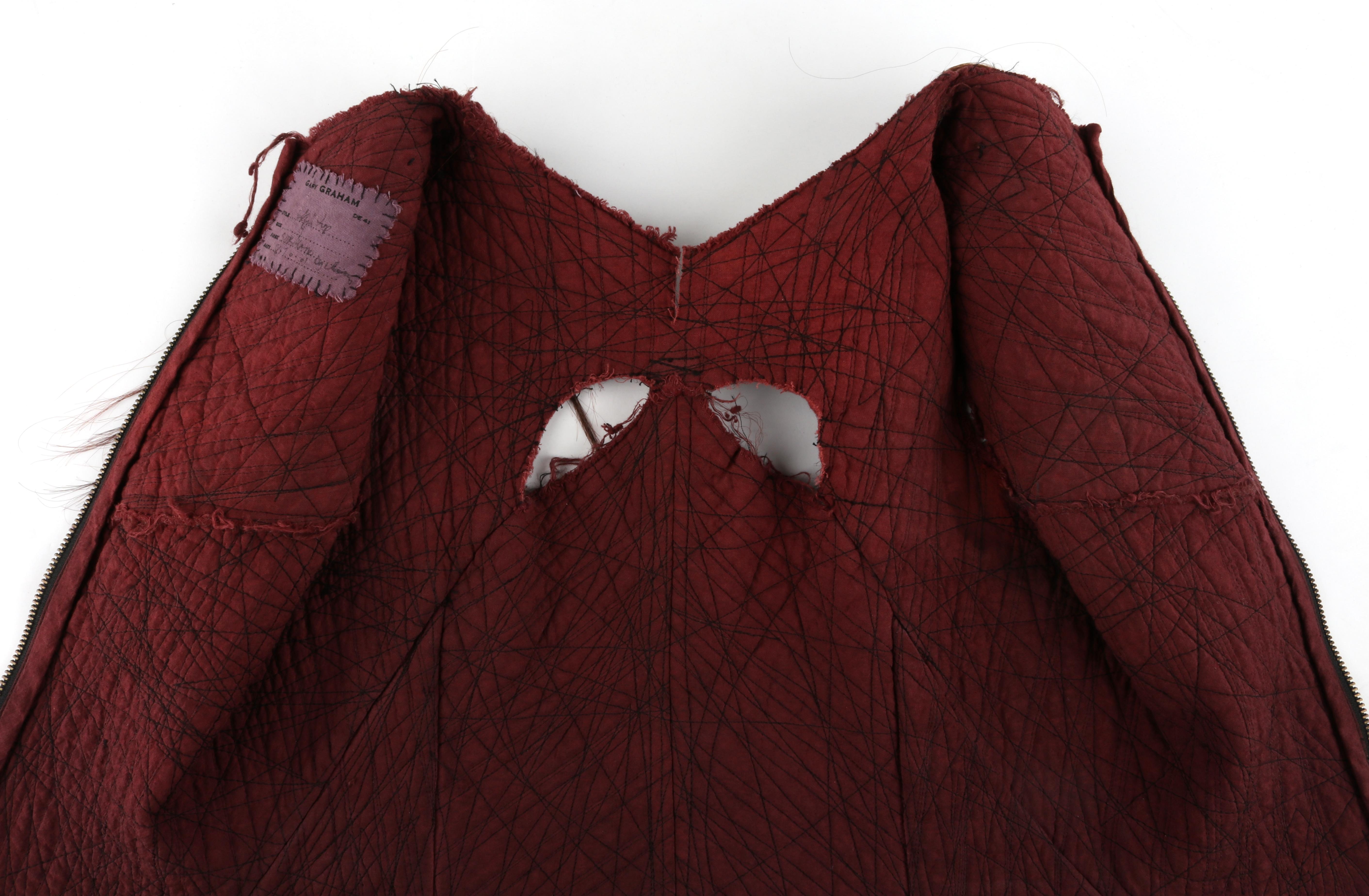 GARY GRAHAM c.2001 Maroon Silk Textured Cut Out Full Zip Up Hair Vest Blouse Top For Sale 10