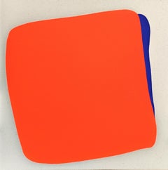 "Blind Spot" Contemporary Orange and Blue Geometric Hard-Edge Painting