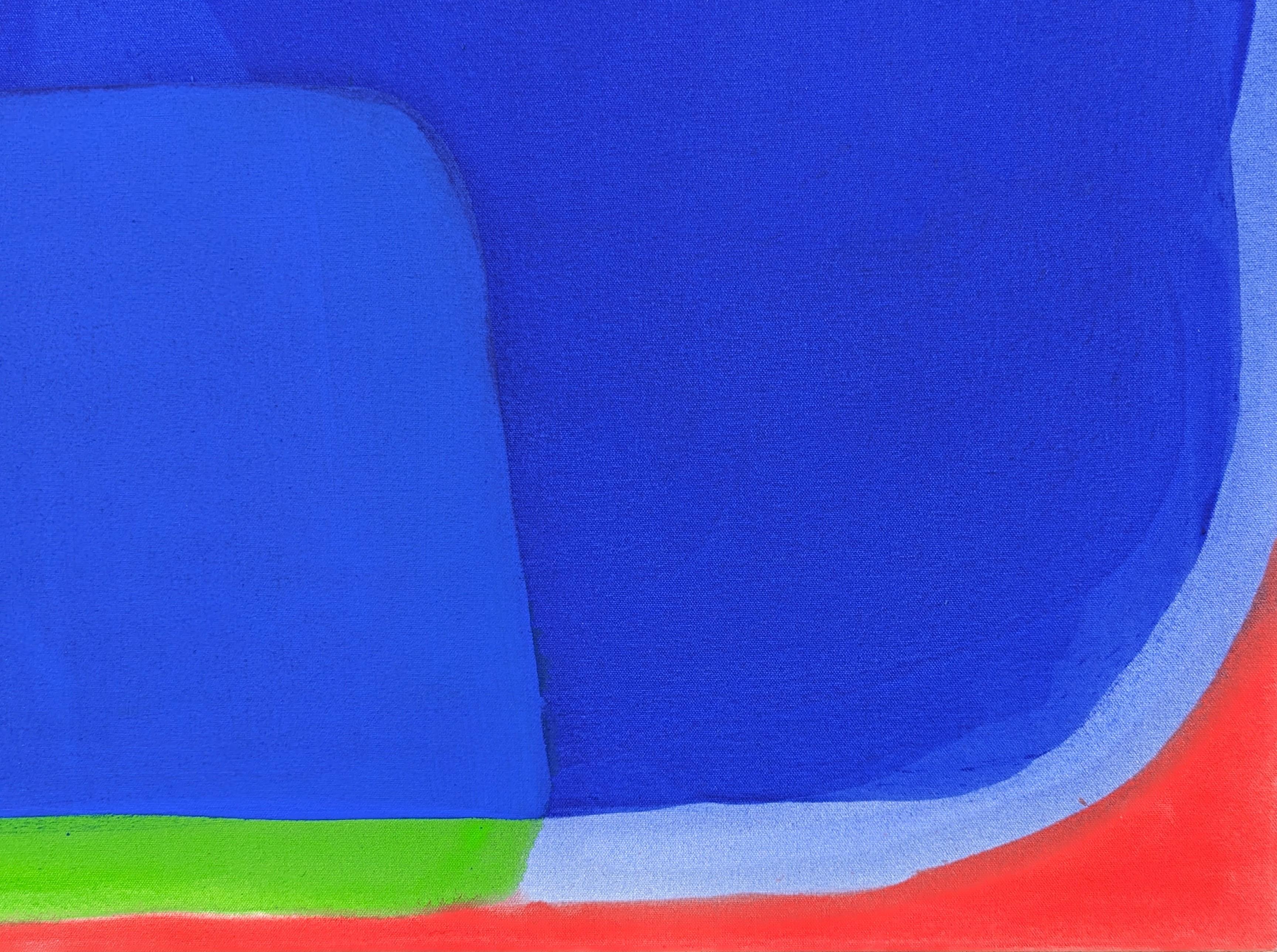 Pittura astratta contemporanea dell'artista di Houston Gary Griffin. L'opera presenta una forma centrale amorfa creata con strati diffusi di vernice blu, rosa, verde e rossa. Firmato, intitolato e datato sul retro. Attualmente non è incorniciato, ma
