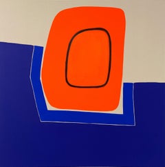"Fifth Ward" Contemporary Orange & Blue Tone Geometric Hard-Edge Painting