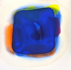 "Innervision" Peinture contemporaine en couleurs bleu, orange, jaune et rose.