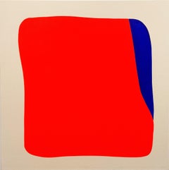 "Left Front Pocket" Contemporary Orange & Blue Tone Geometric Hard-Edge Painting