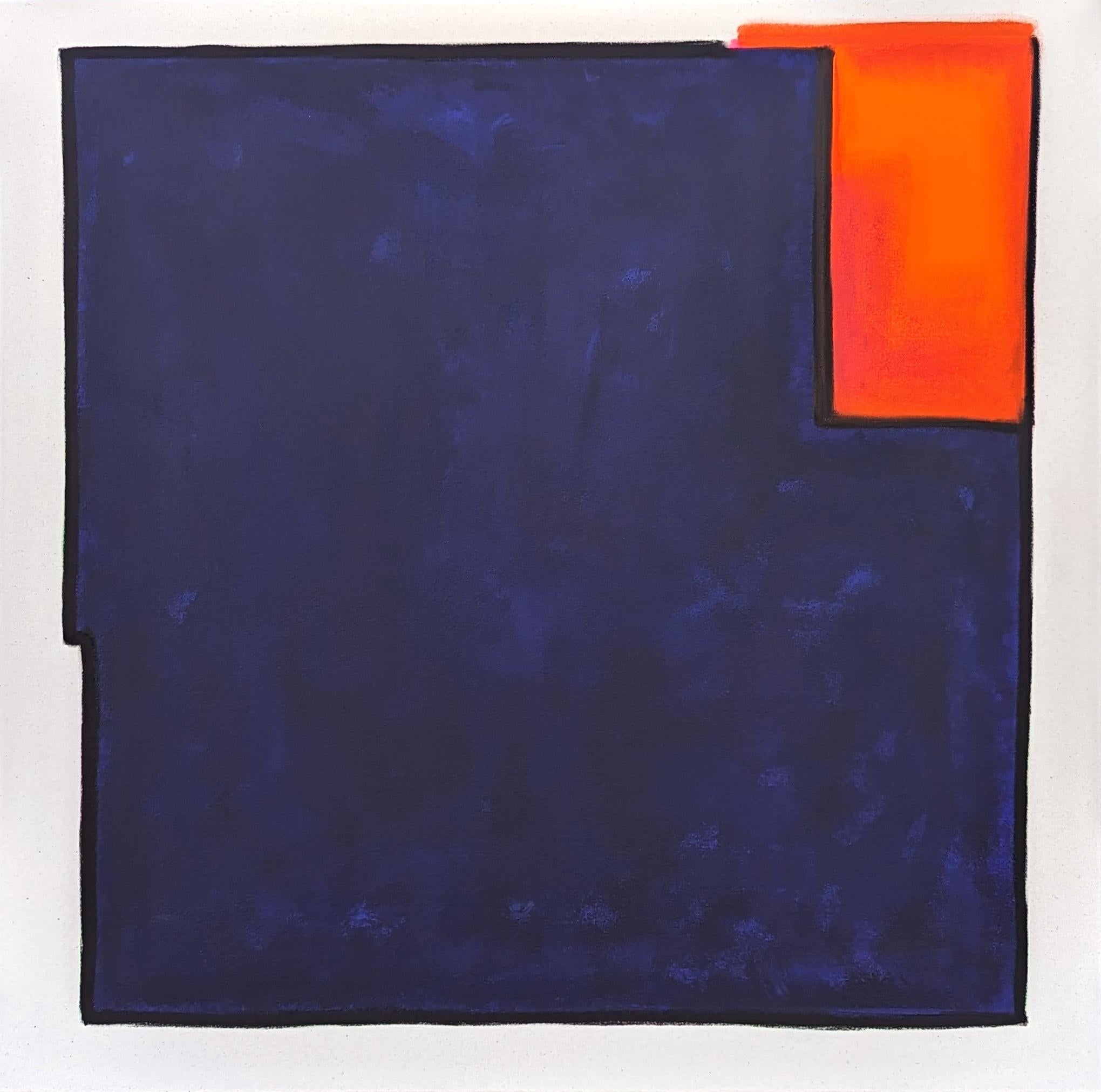 Gary Griffin Landscape Painting - "Mixed Use Development" Contemporary Orange & Blue Geometric Hard-Edge Painting