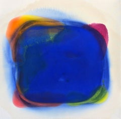 "Nudge" Contemporary Blue, Orange, Yellow, & Pink Tone Color Field Painting