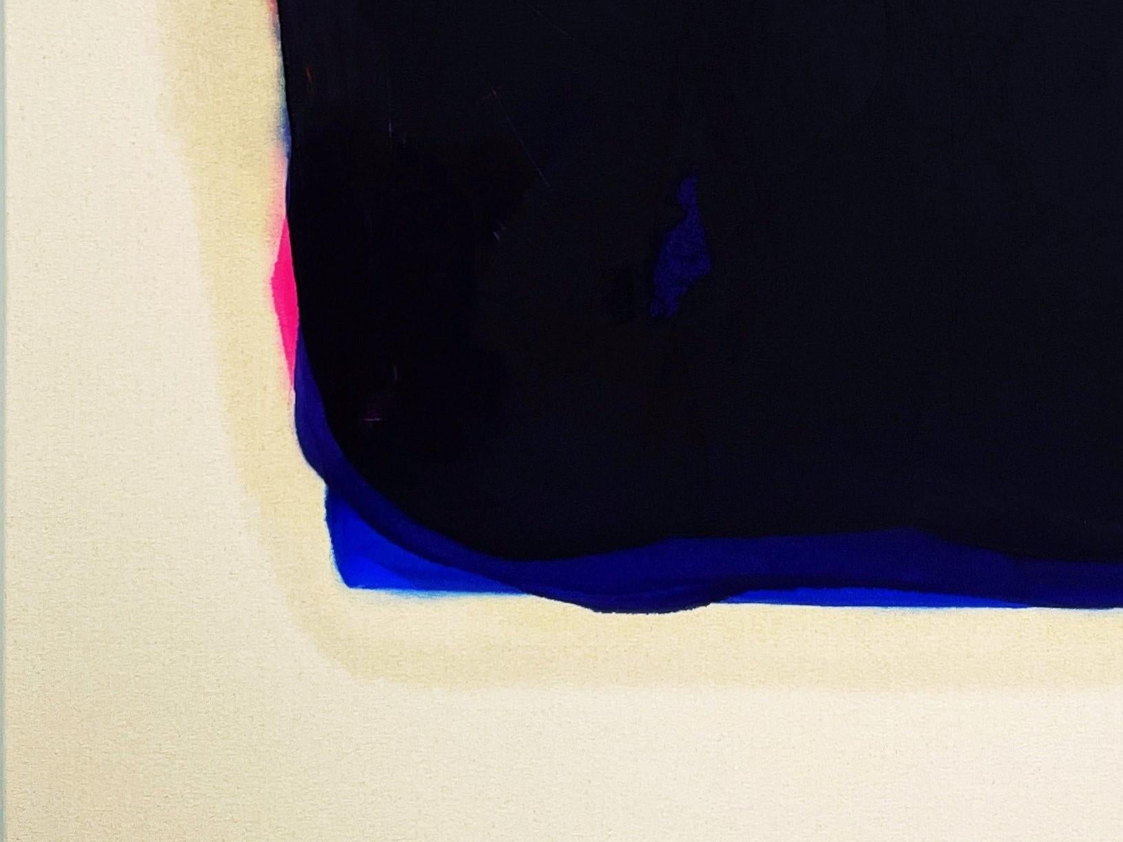 Pittura astratta contemporanea dell'artista di Houston Gary Griffin. L'opera presenta una forma centrale amorfa creata con strati diffusi di vernice nera, rosa e arancione su uno sfondo bianco sporco. Firmato e intitolato sul retro. Recentemente è