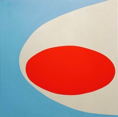 "Pressure Drop" Contemporary Orange and Blue Toned Geometric Hard-Edge Painting