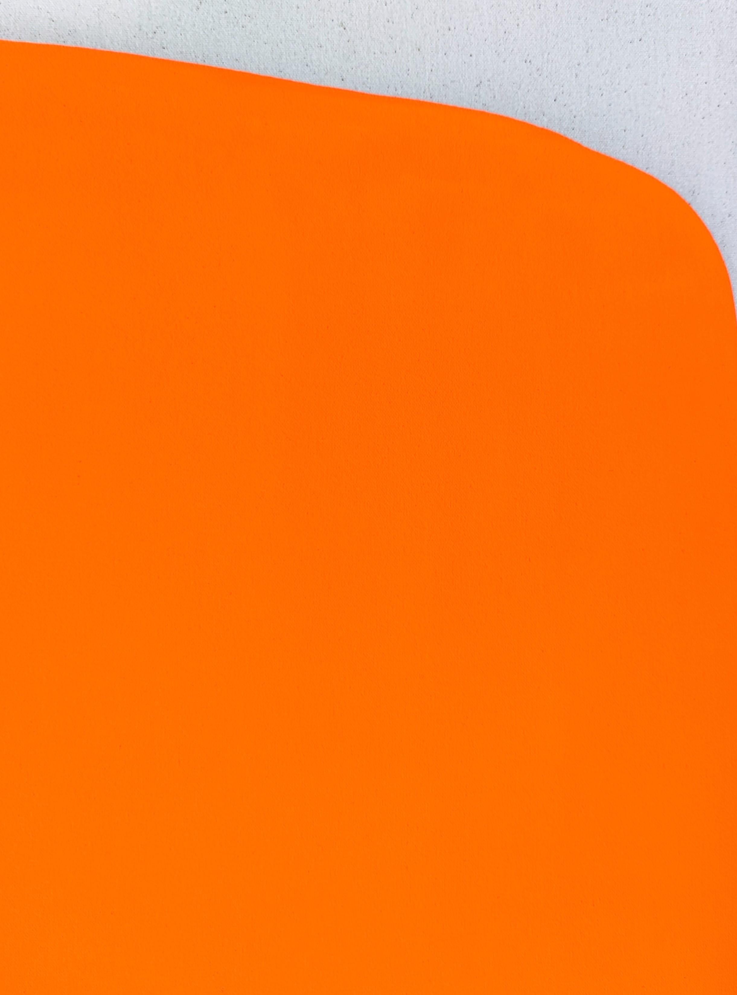 Pittura astratta contemporanea dell'artista di Houston Gary Griffin. L'opera presenta una forma quadrata centrale arrotondata di colore arancione e rosa su uno sfondo bianco sporco. Firmato, intitolato e datato sul retro. Attualmente non è
