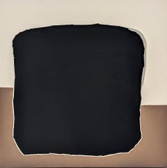"Transference- 214" Peinture contemporaine abstraite à champs de couleurs noir et Brown