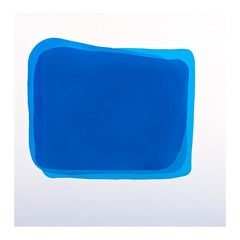 "Transferencia- 216" Pintura abstracta contemporánea de campo de color azul y aguamarina
