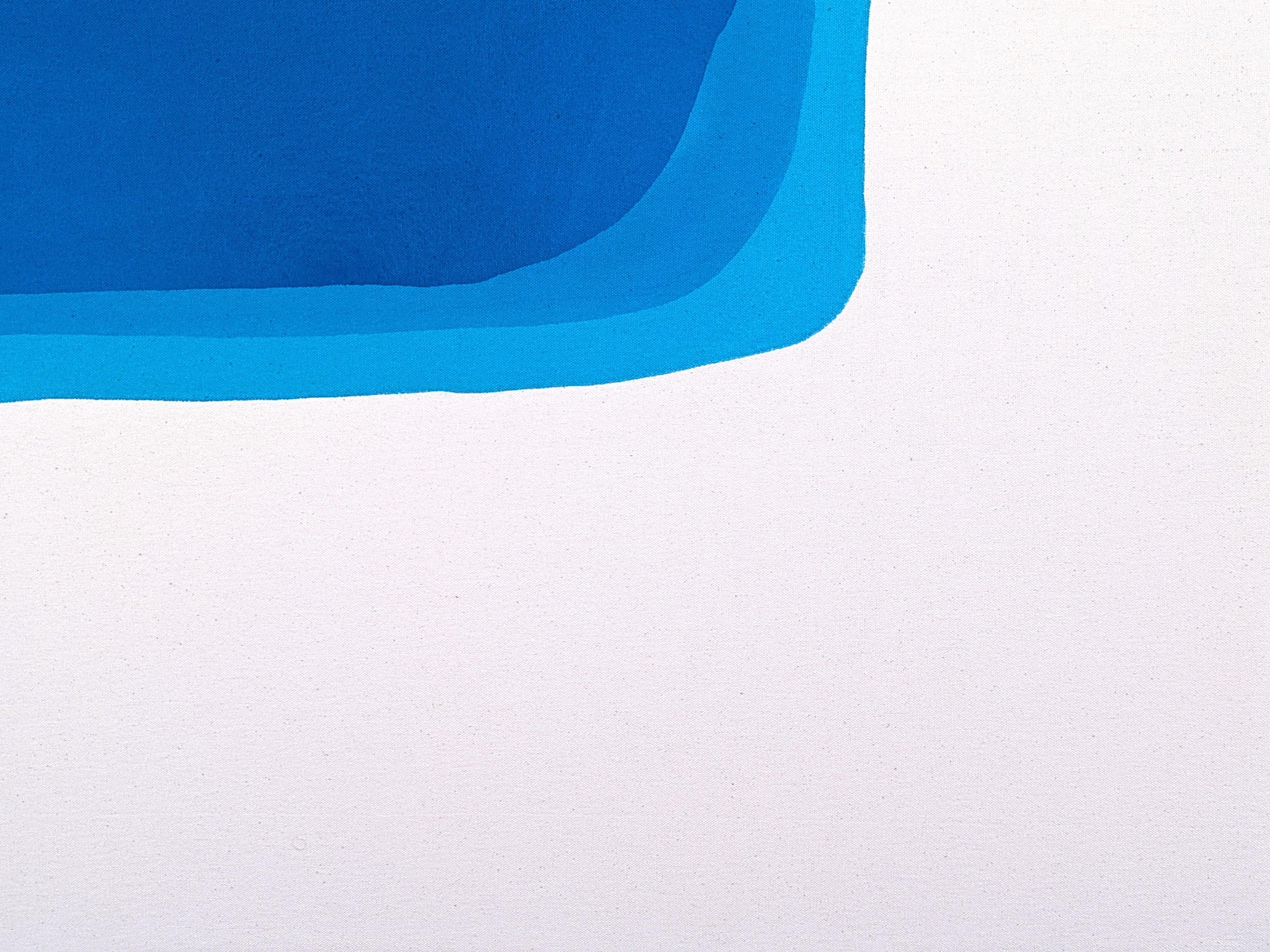 Pittura astratta contemporanea dell'artista di Houston Gary Griffin. L'opera presenta una forma centrale amorfa creata con strati diffusi di blu e acqua su uno sfondo bianco sporco. Firmato, intitolato e datato sul retro. Attualmente non è