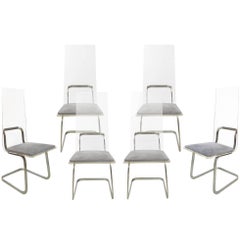 Gary Gutterman, Set of Six Chairs in Plexiglass and Grey Velvet