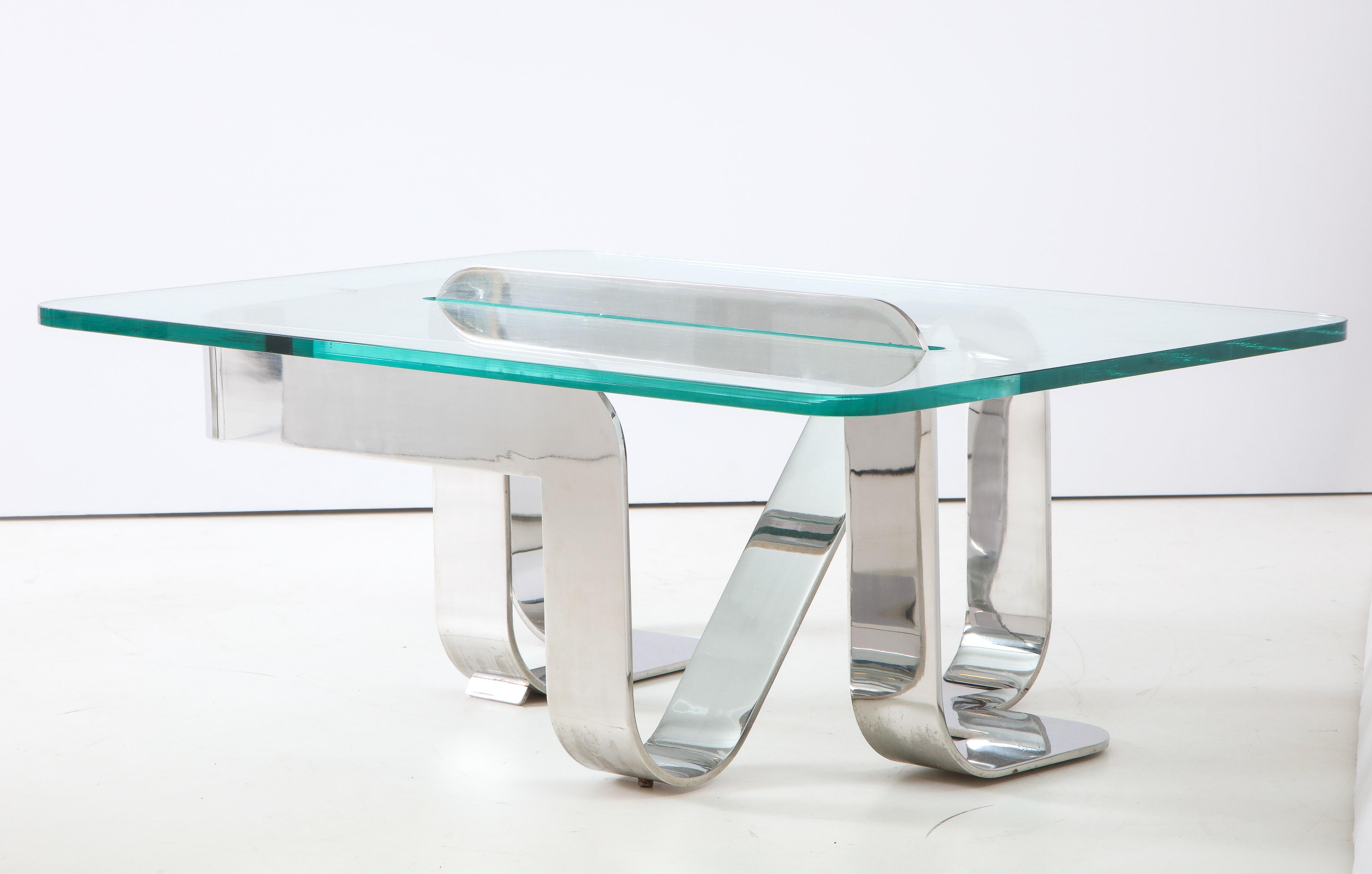 Table à cocktail sculpturale Gary Gutterman en acier et verre en vente 3