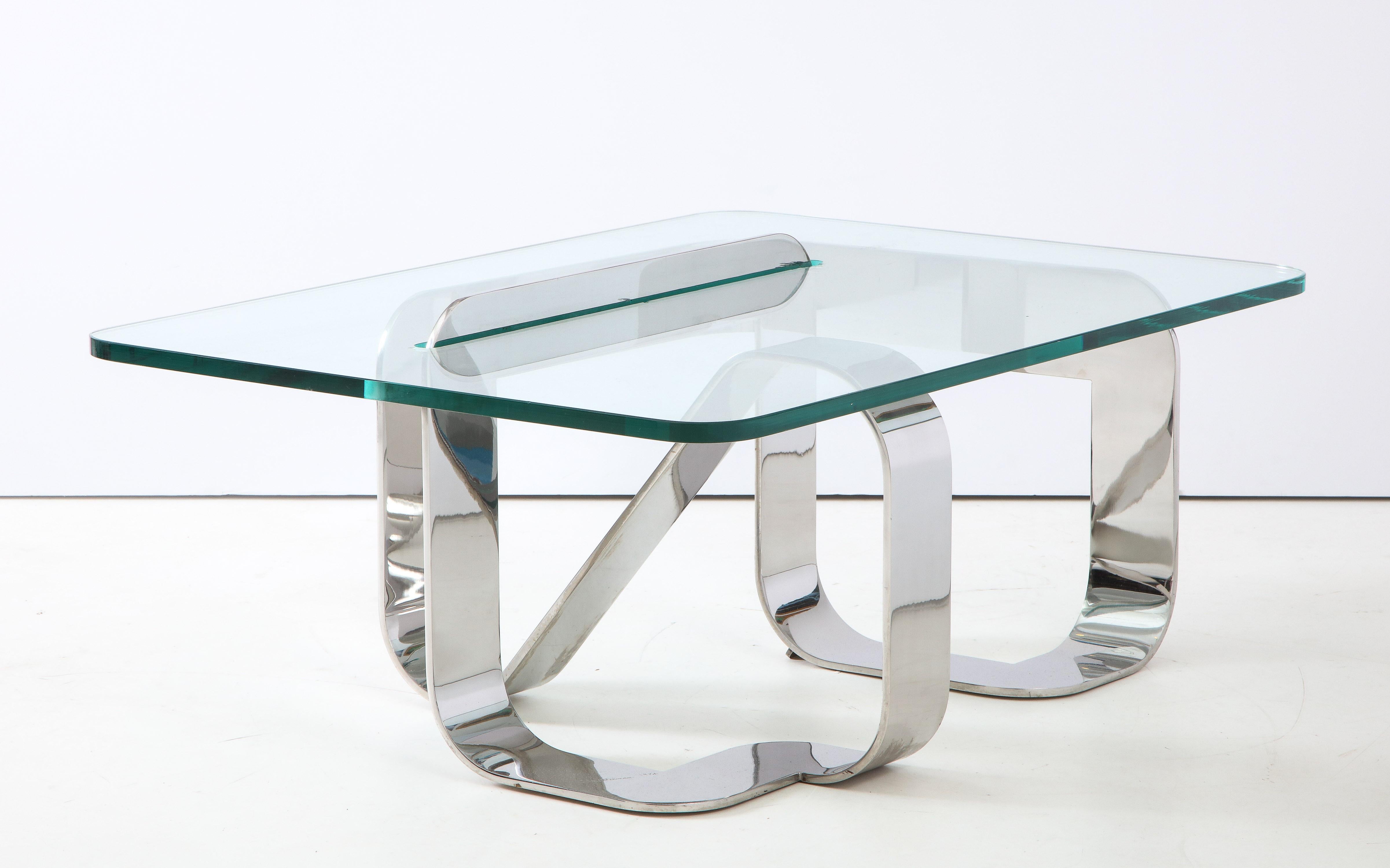 American Gary Gutterman Sculptural Cocktail Table in Steel and Glass For Sale
