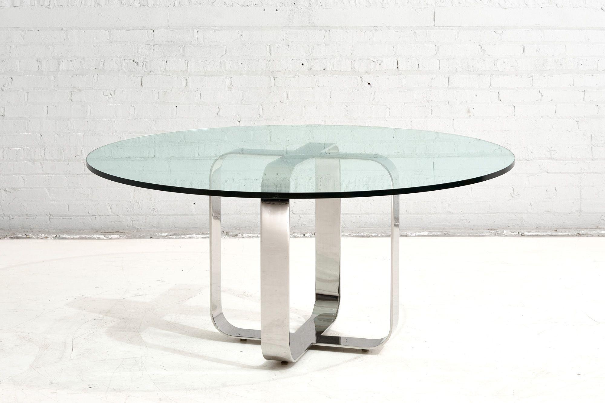 Mid-Century Modern Table de salle à manger Gary Gutterman en acier inoxydable et verre, Axius Designs, 1970 en vente