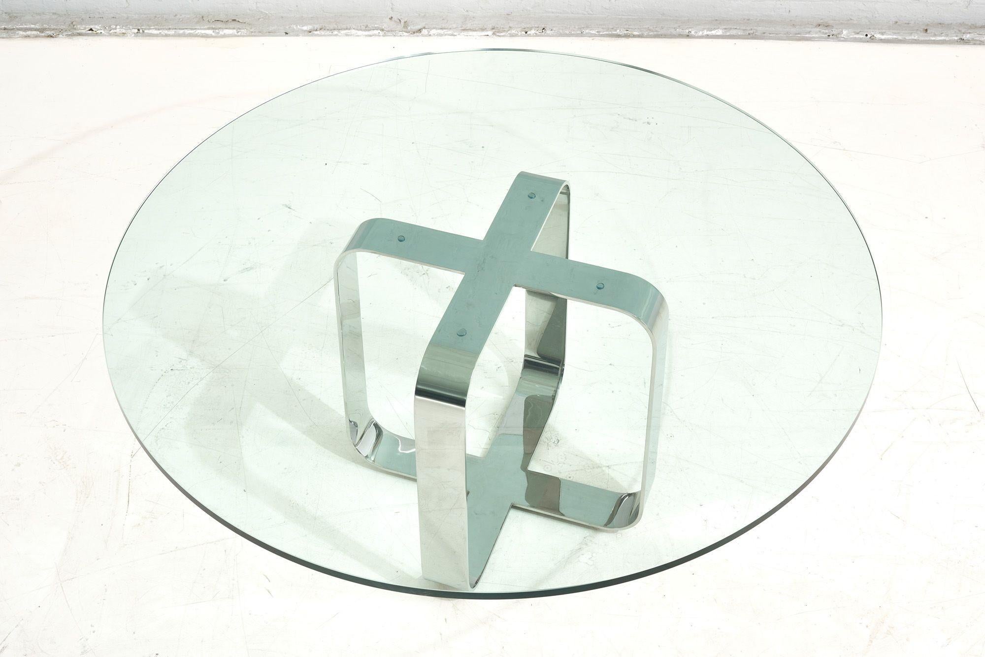 American Gary Gutterman Stainless Steel and Glass Dining Table, Axius Designs, 1970 For Sale